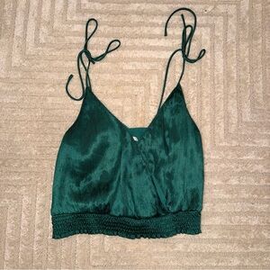 ASTR THE LABEL Green Sateen Tie-Strap Cami Top